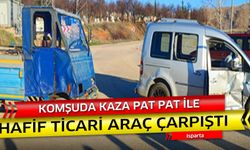 Komşuda kaza pat pat ile hafif ticari araç çarpıştı.