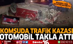 Komşuda trafik kazası otomobil takla attı