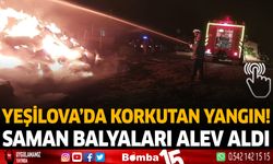 Gece korkutan yangın Yeşilova'da Saman Balyaları Alev Aldı