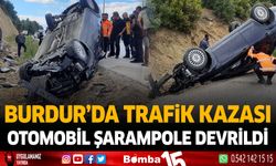 Burdur'da trafik kazası otomobil şarampole devrildi
