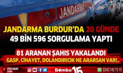 İl Jandarma Komutanlığı Burdur'da 20 günde 49 bin 596 sorgulama yaptı