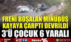 Freni boşalan minibüs kayaya çarpıp devrildi: 3’ü çocuk 6 yaralı