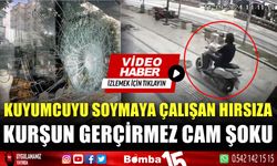 Kuyumcuyu soymaya çalışan hırsıza kurşun geçirmez cam şoku