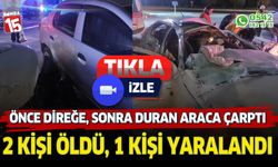 Önce direğe sonra park halindeki araca çarptı