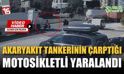 Akaryakıt tankerinin çarptığı motosikletli yaralandı