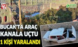 Burdur Bucak'ta araç kanala uçtu. 1 kişi yaralandı