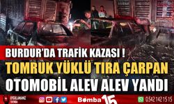 Tomruk yüklü tıra çarpan otomobil alev alev yandı: 1 ağır yaralı