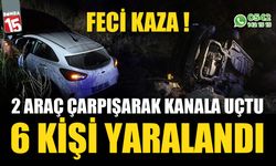 Çarpışan otomobiller kanala uçtu