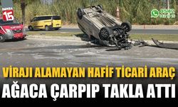 Virajı alamayan hafif ticari araç palmiyeye çarpıp takla attı: 3 yaralı