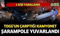 Burdur'da TOGG'un çarptığı kamyonet şarampole yuvarlandı