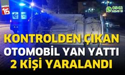 Kontrolden çıkan otomobil yan yattı