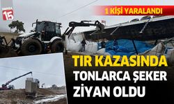 Tır kazasında tonlarca şeker ziyan oldu