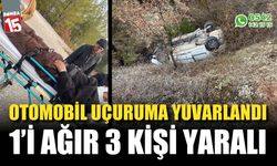 Uçuruma yuvarlanan araçta 3 kişi yaralandı