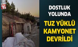 Tuz yüklü kamyonet devrildi, sürücü yaralanmadan kurtuldu