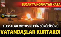 Burdur'da yanmaya başlayan motosiklet sürücüsünü vatandaşlar kurtardı