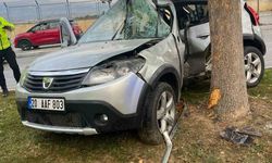 Ağaca çarpıp ikiye bölünen otomobildeki kadın hayatını kaybetti