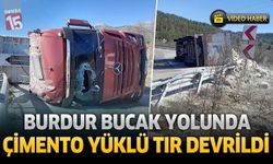 Burdur Ağlasun-Bucak Yolunda Çimento Yüklü Tır Devrildi
