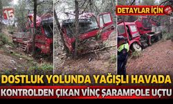 Dostluk Yolunda Yağışlı Havada Kontrolden Çıkan Vinç Şarampole Uçtu