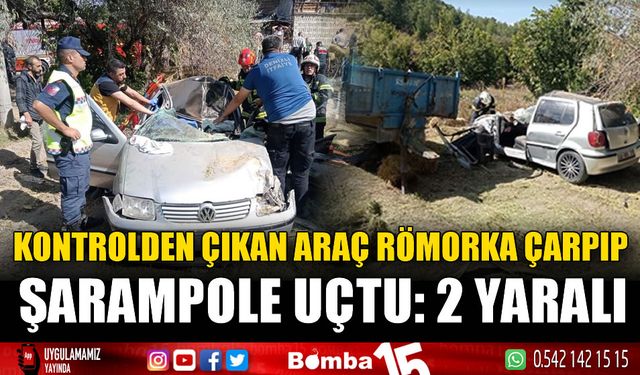 Kontrolden çıkan otomobil römorka çarpıp şarampole uçtu; 2 yaralı