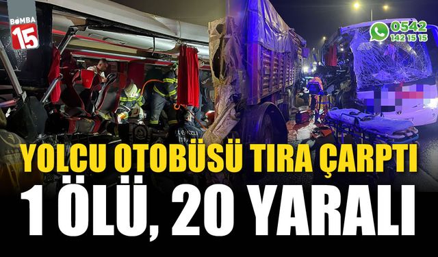 Yolcu otobüsü akaryakıt istasyonundan çıkan tıra çarptı