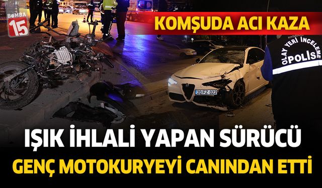 Denizli'de ışık ihlali yapan sürücü motokuryeye çarptı