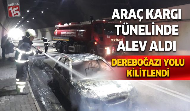 Kargı Tünelinde araç alevlere teslim oldu. Dereboğazı yolunda uzun kuyruklar oluştu