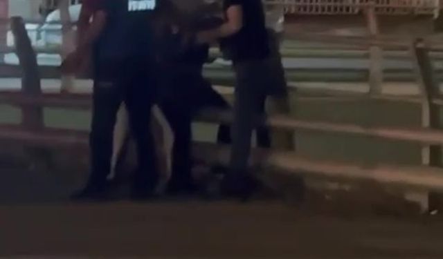 Köprülü kavşaktan kendisini atmak isteyen kadını polis engelledi