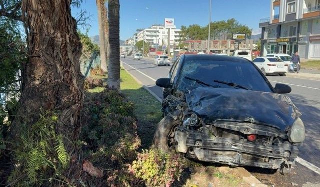 Antalya'da otomobil refüjdeki ağaca çarptı: 2 yaralı