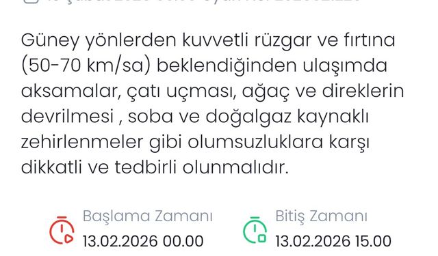 Denizli için kuvvetli rüzgar ve fırtına uyarısı