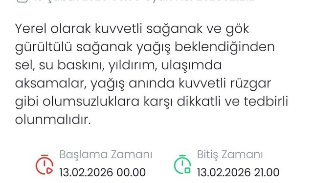 Denizli'ye kuvvetli sağanak ve gök gürültülü yağış uyarısı