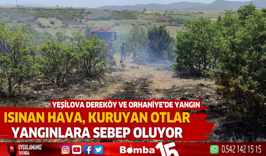 Burdur Yeşilova Dereköy ve Orhaniye'de yeşillik alanlarda yangın