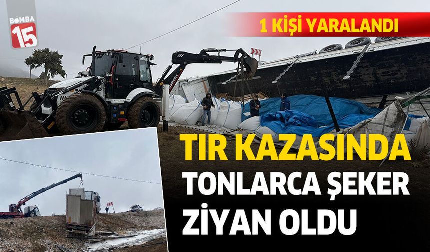 Tır kazasında tonlarca şeker ziyan oldu