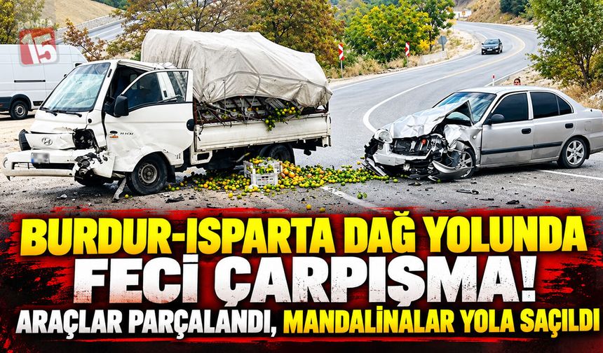 Burdur-Isparta Dağ Yolunda Feci Çarpışma! Kamyonetteki Mandalinalar Yola Saçıldı
